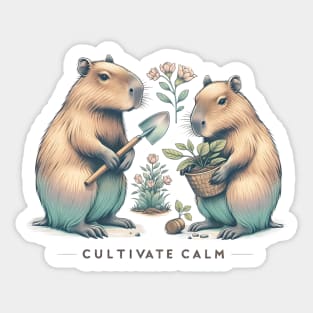 Cultivate Calm Capybara Gardening Sticker